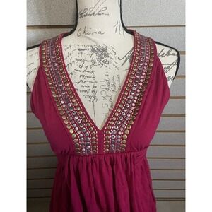 Victoria's Secret Bra Tops Halter Dress Medium Raspberry Beaded V Neck EUC